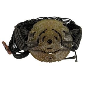 Vintage round carved rock stone pendant belt oriental unique